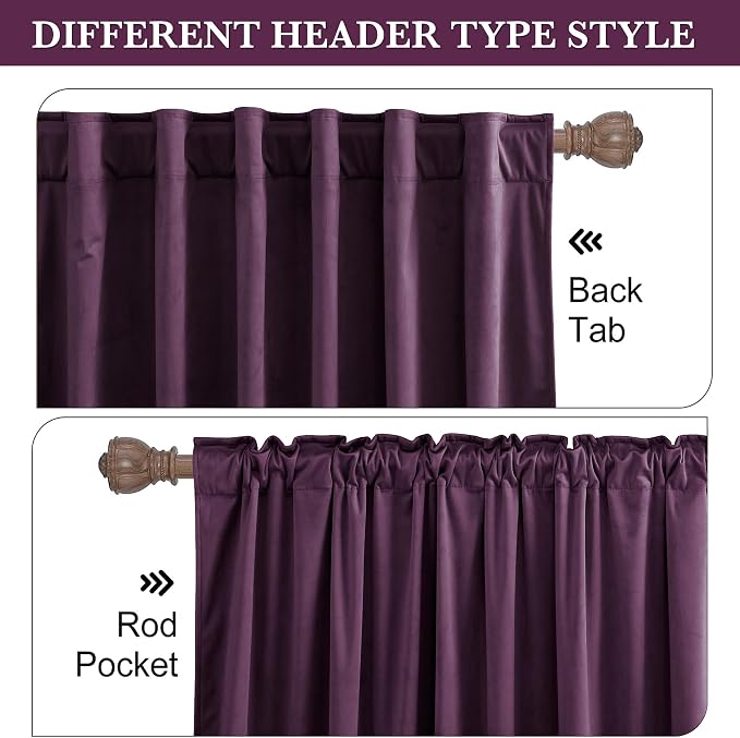 RYB HOME Eggplant Purple Velvet Curtains 96 inches - Image 4