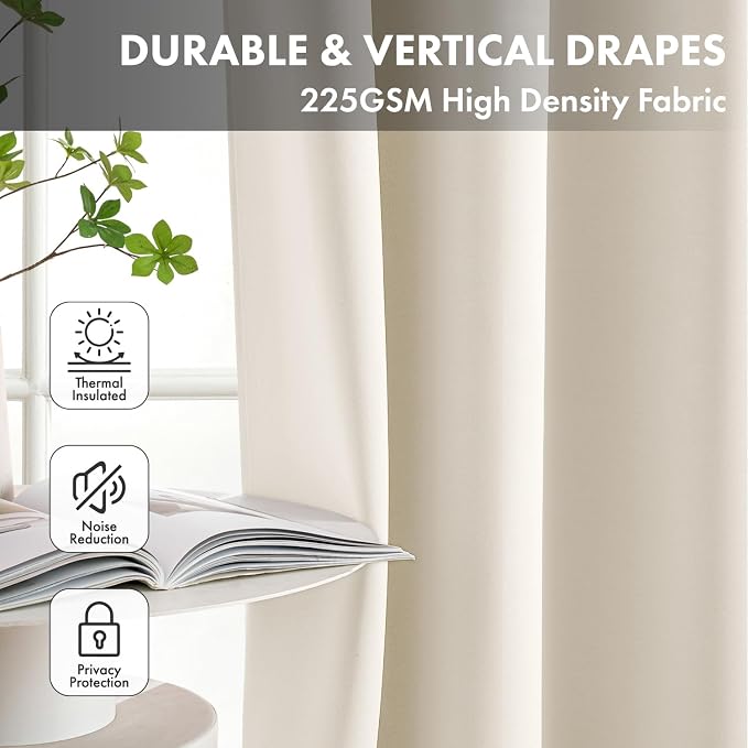 Short Beige White Blackout Kitchen Curtain W40 x L45 Inch 2 Panels | Thermal - Image 4