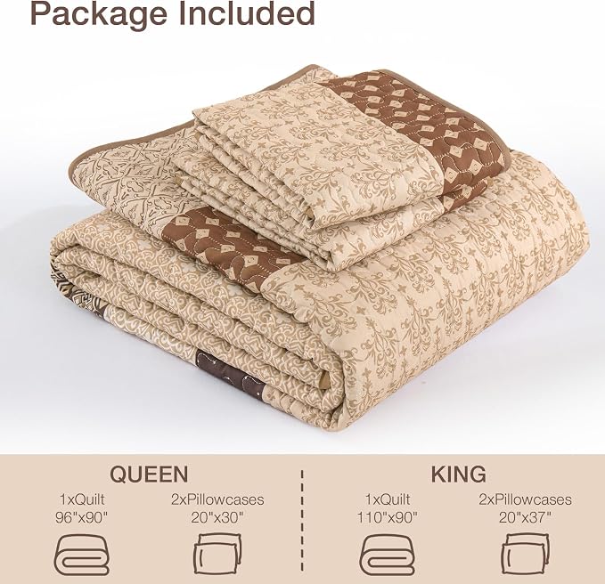 WONGS BEDDING Brown Stripe Quilt King Size, Boho Bedspread Sets | 3 Pieces - Image 7