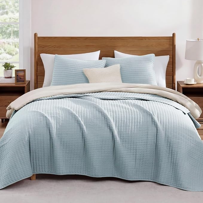 Queen Quilt-Lightweight Bedspreads Sky Blue Queen Size Quilt Bedding Set | Soft by WRENSONGE