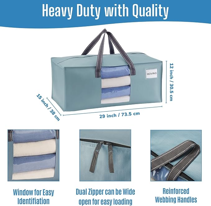 VENO Heavy Duty Moving Bags, Storage Bags, Light Blue, 6 Pack | Packing Supplies - Image 3
