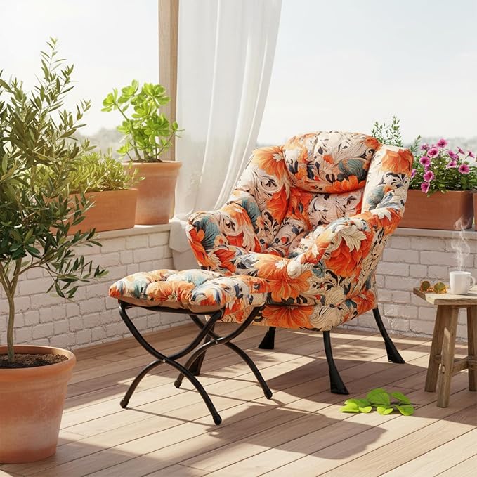 Welnow Lazy Chair with Ottoman, Reading Chair with Footrest, Foldable Footrest - Image 8