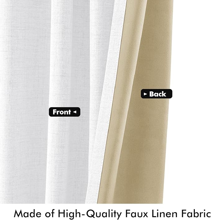MIULEE 100% Blackout Linen Curtains 42 x 72 Inch Bright White 2 Panels | - Image 6