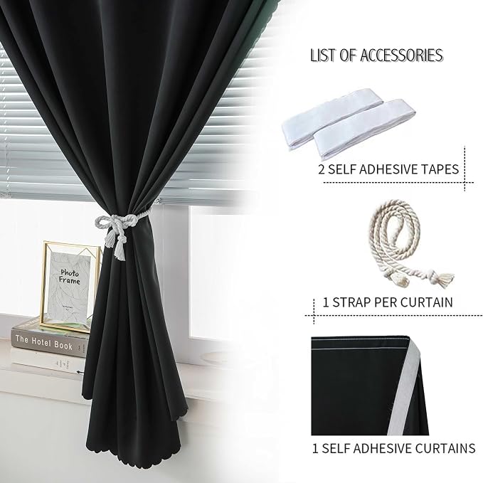 Room Darkening Curtains with Adhesive Backing Tool Free Hanging Window Drapes - Image 2