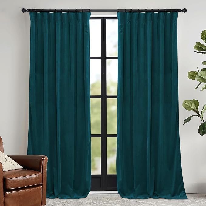 RYB HOME Teal Blue Velvet Curtains 84 inches by RYBHOME