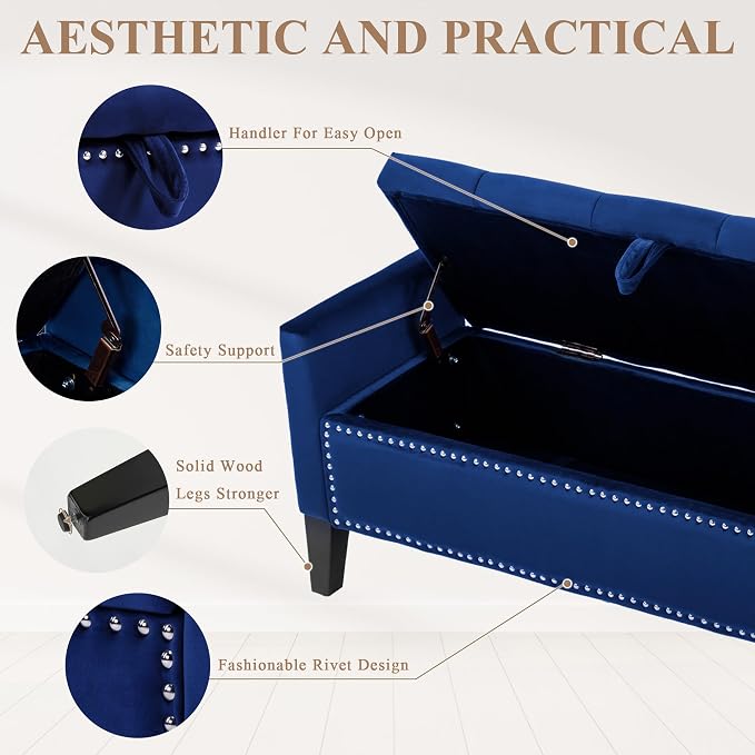 Velvet Storage Ottoman Bench, Modern Entryway Ottoman Bench - Image 6