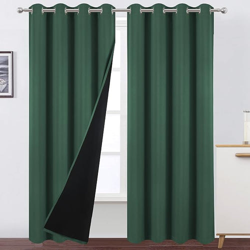 100% Blackout Curtains 52 x 95 Inch/Dark Green Curtains 2 Panels by Lemomo