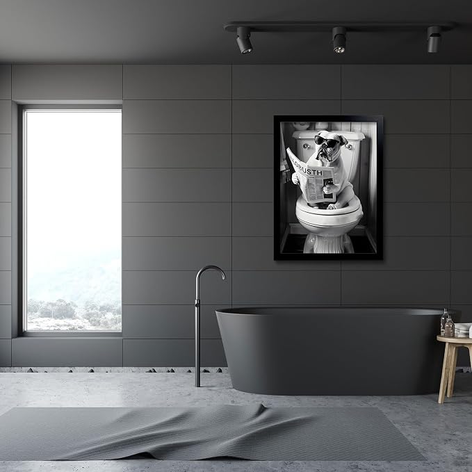OIQArtOIQ Funny Bathroom Framed Wall Art Black and White Animal Canvas Wall Art - Image 3