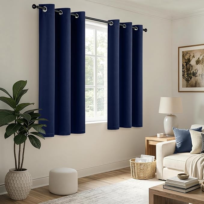 Navy Blue Blackout Curtains for Bedroom Living Room W40 x L63 Inch | 63 Inch - Image 6
