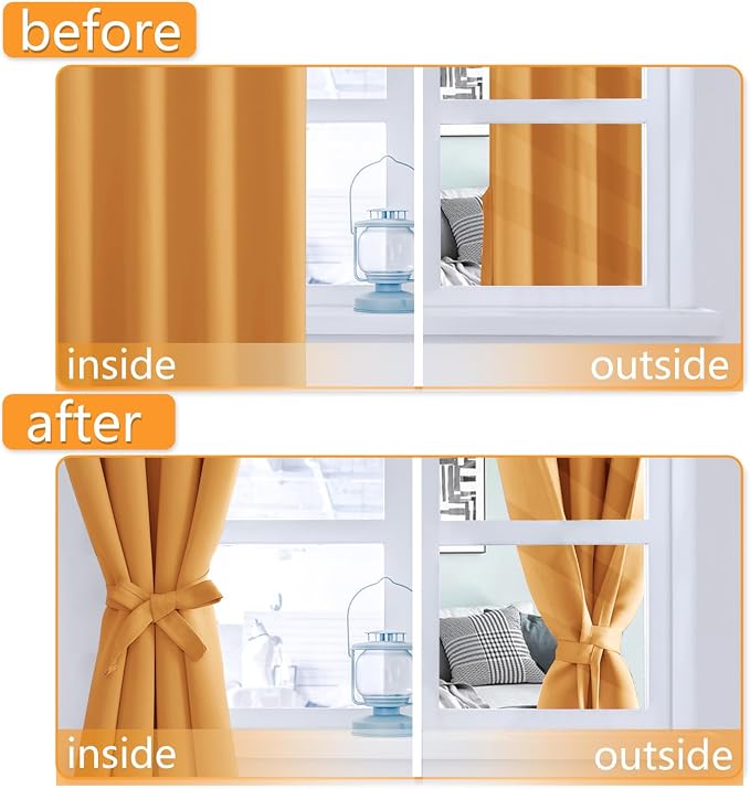 Blackout Curtains for Bedroom, 52 x 63 Inches Length Pumpkin Orange | Thermal - Image 5