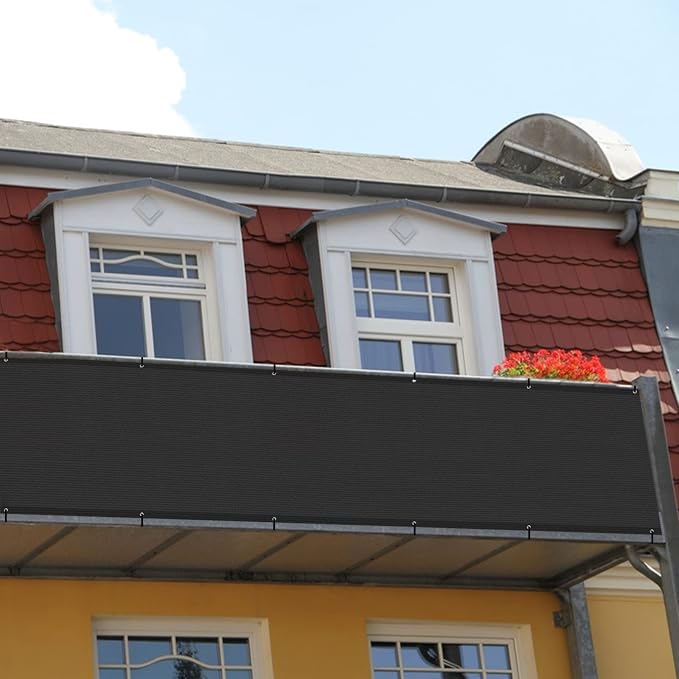 Custom Size 2.5'x14' Black Balcony Privacy Screen 90% UV Block | Windscreen - Image 7