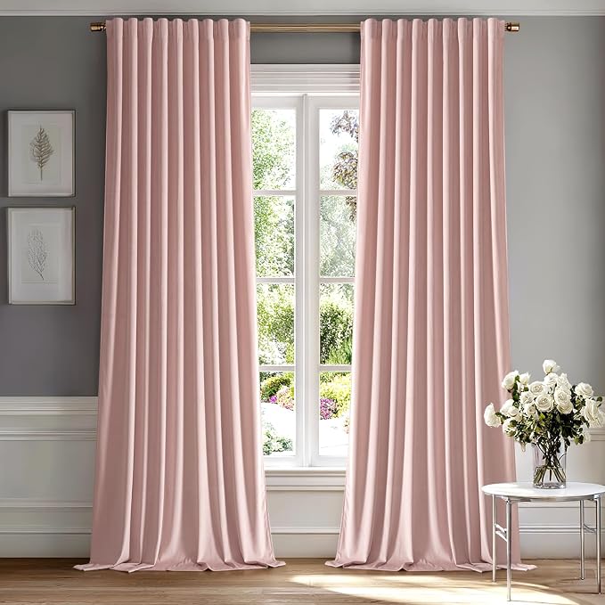 MIULEE Light Pink Velvet Pinch Pleat Blackout Curtains W52 X L84 Inches | 2 - Image 2