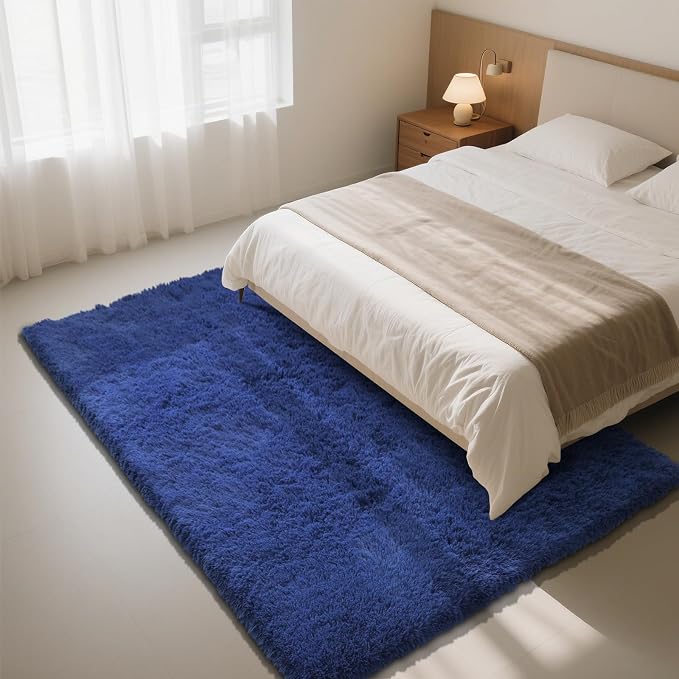 Blue 5x8 Area Rugs for Bedroom, Fluffy Shag Rug Bedroom Carpet Bedside Rug | - Image 3