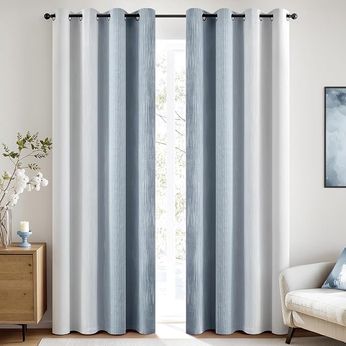 MIULEE Chambray Blue and Greyish White Ombre Blackout Curtains 52Wx90L | Full - Image 3