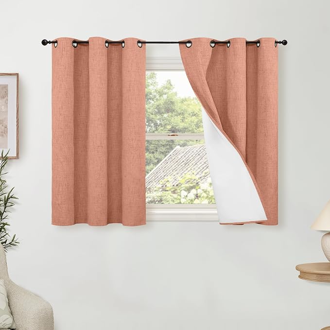 Short Terracotta Blackout Curtains 40 Inch Length 38 Wide, 2 Panels | Thermal by Lajode