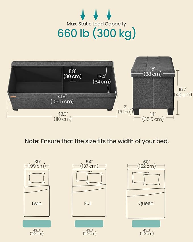 SONGMICS Storage Ottoman Bench - Image 3
