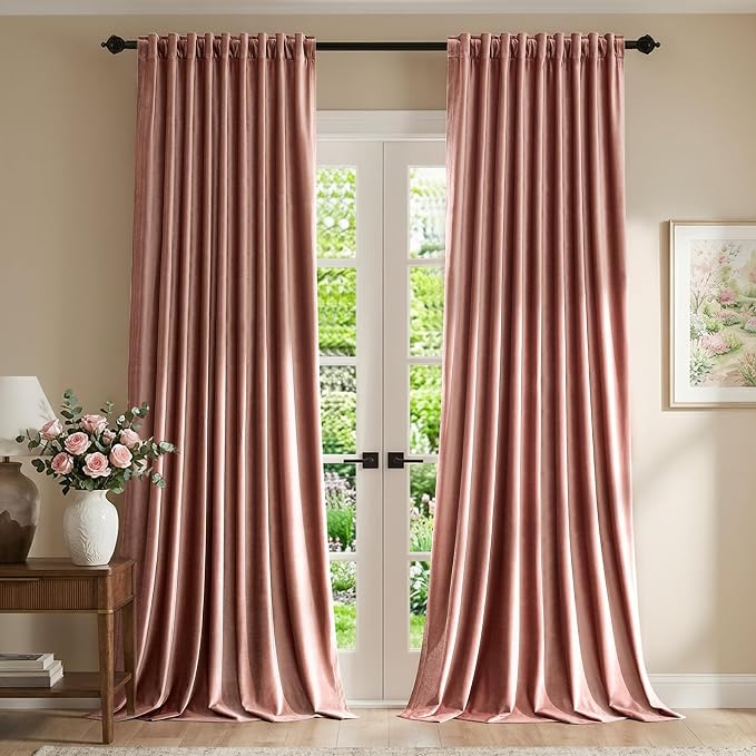 Dusty Pink Velvet Curtains 120 inch Long by PRIMROSE