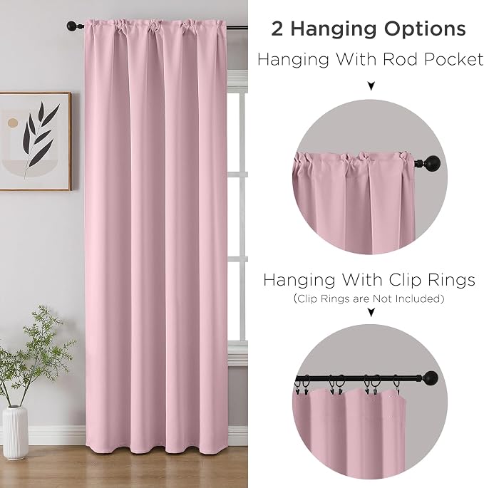 CUCRAF Light Pink Blackout Curtains 72 inch Length 2 Panels Set, Rod Pocket - Image 3