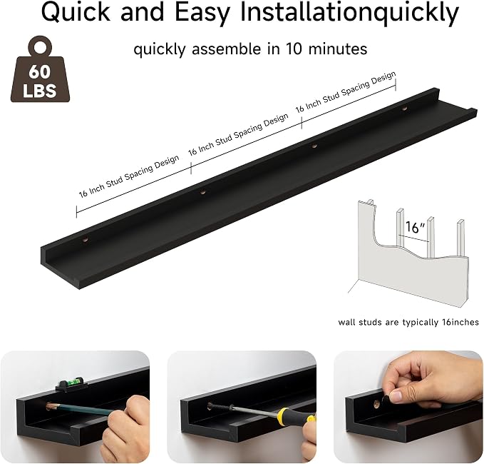 Floating Picture Ledge Shelves for Wall Set of 2, 55 Inches Picture Shelf - Image 5