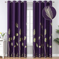 Purple Blackout Curtains for Bedroom, Room Darkening Gold Palm Tree Pattern by ESTELARTEXTILER