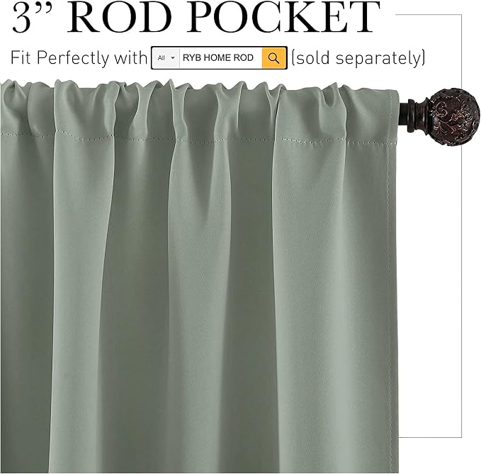 RYB HOME Kitchen Blackout Curtains Over Sink 36 inch Length, Rod Pocket | - Image 2