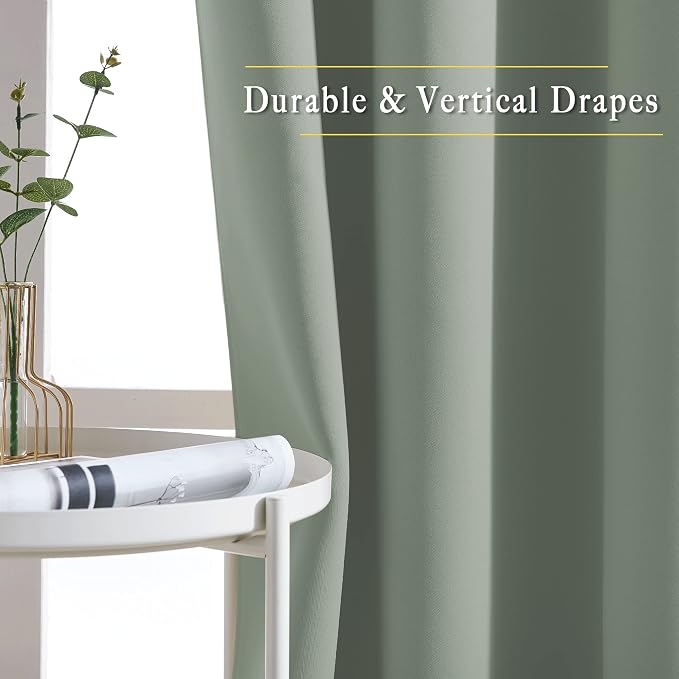 NICETOWN Blackout Bedroom Sage Green Curtains 96 inches Long, Energy Saving - Image 3