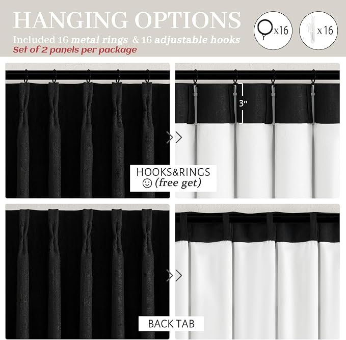 Memory Trained Pinch Pleated Black Out Curtains & Drapes 96 Inches Long 2 Panels - Image 6