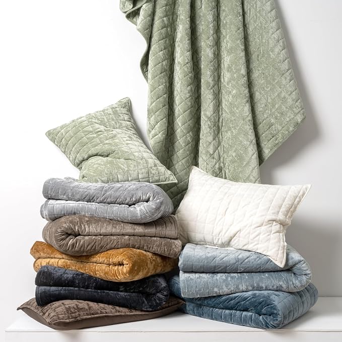 RECYCO Channel Box Stitch Velvet Quilt Set, Twin/Twin XL Size, Dune Brown | - Image 7