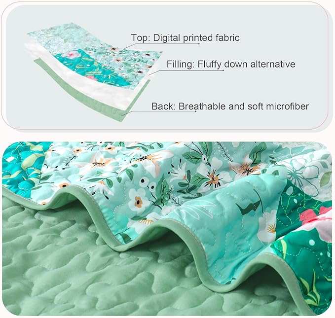 Whale Flotilla California King Size Quilt Set, Extra Soft Floral Bedspreads | - Image 4