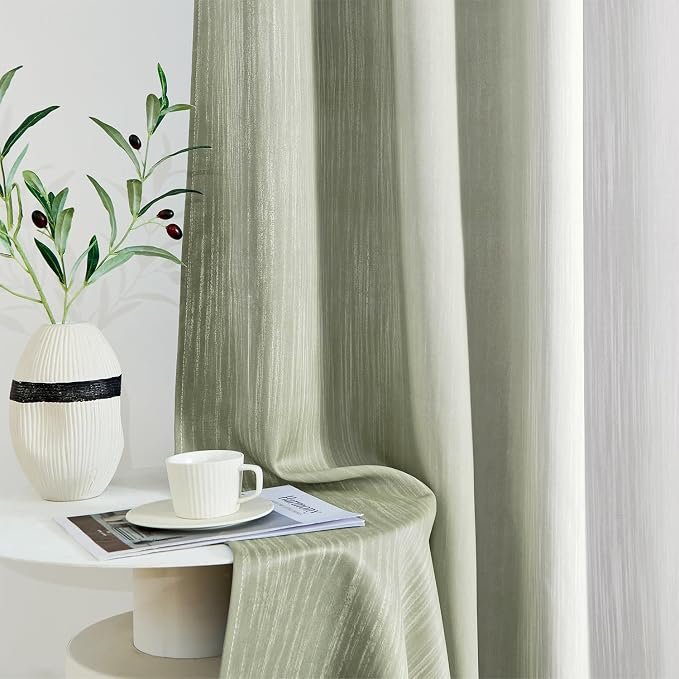 MIULEE Sage Green and Greyish White Ombre Blackout Curtains 52Wx96L | Full Room - Image 8