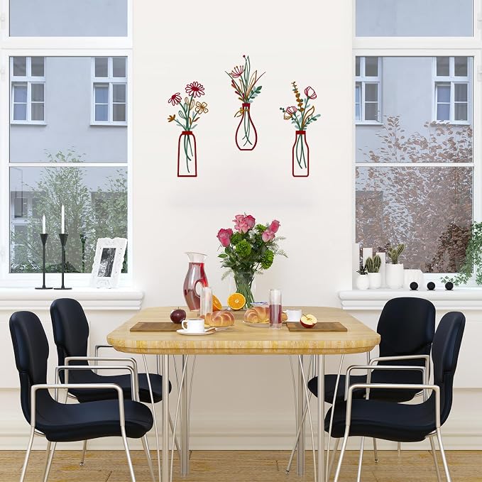 Pigort 3 Pieces Metal Vase Flowers Wall Arts - Image 7