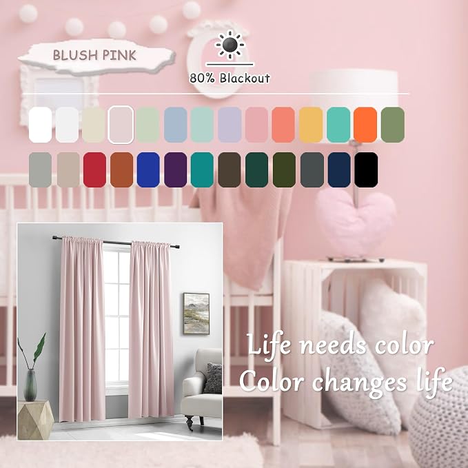 96 Inch Length Cute Blush Pink Room Darkening Curtains, Light Pink Thermal - Image 4