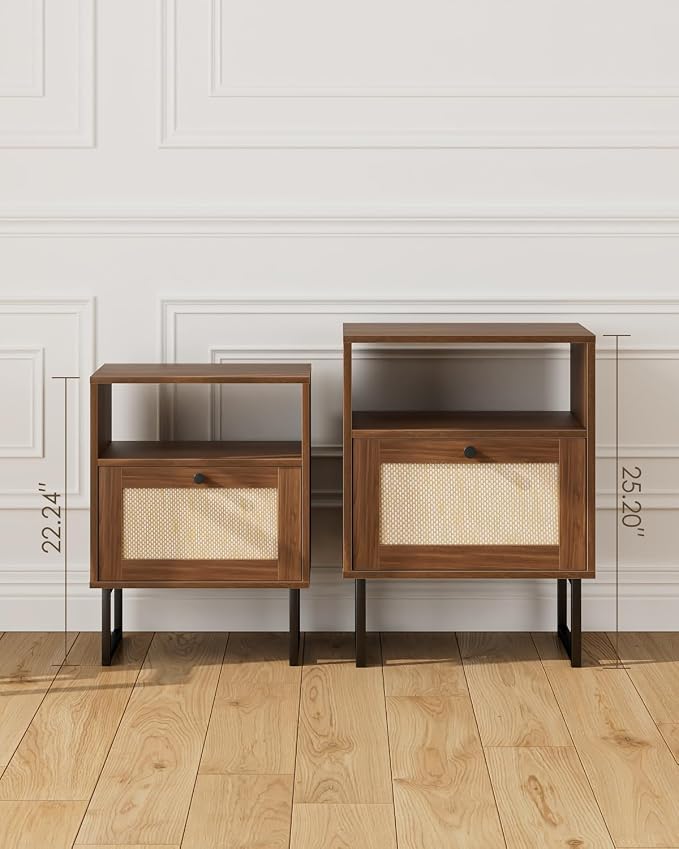 Masupu Extra Large Rattan Nightstand, Modern Boho Farmhouse Wood Bedside Table - Image 4