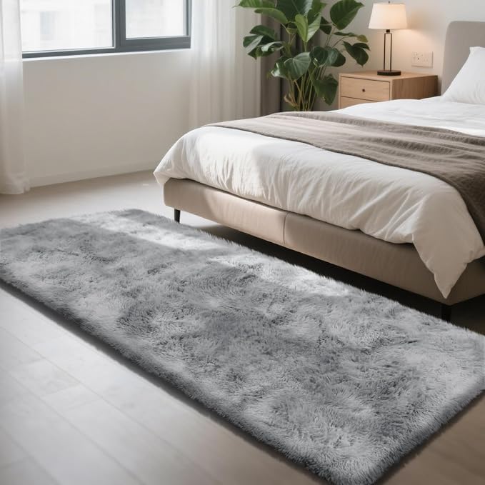 Mottled Light Grey 3x7 Rug for Bedroom, Fluffy Rug Small Rug Bedside Carpet | by Yongyangjuxi