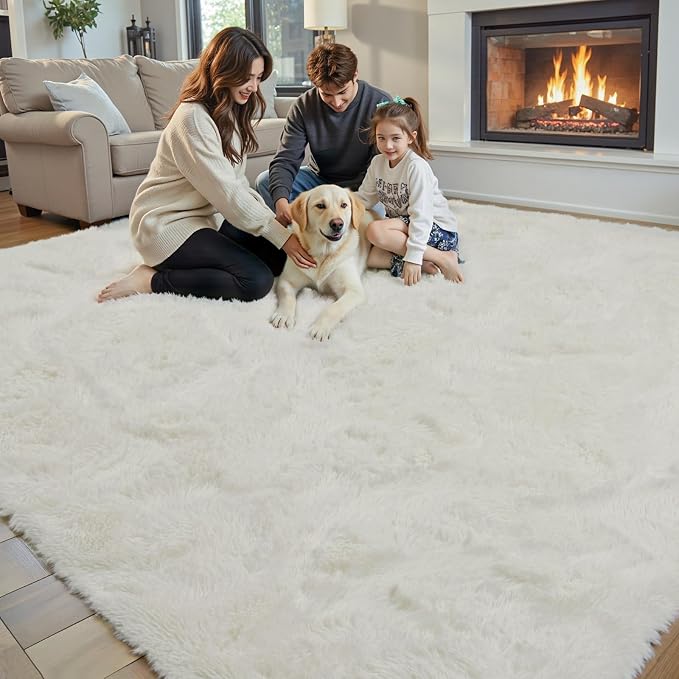 6x9 Shag Area Rug for Living Room, Cream Soft Plush Fluffy Carpet | Non-Slip - Image 3