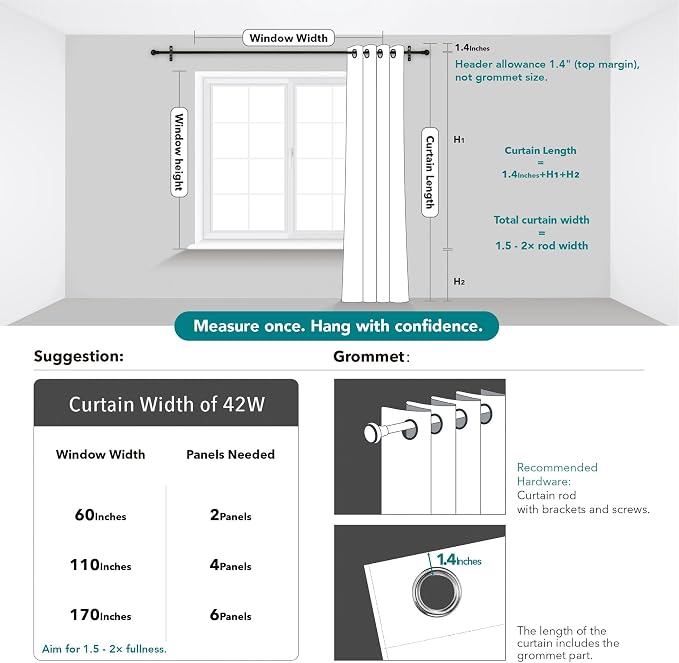 Deconovo Blackout Curtains for Bedroom and Living Room 72 Inches Long | Black - Image 3