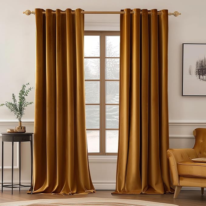 MIULEE Velvet Curtains Golden Brown 66 x 84 Inch Length Set of 2 | Grommet by MIULEE