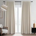 Topfinel Cream Linen Blackout Curtains 102 Inch Length 2 Panels Set by Topfinel