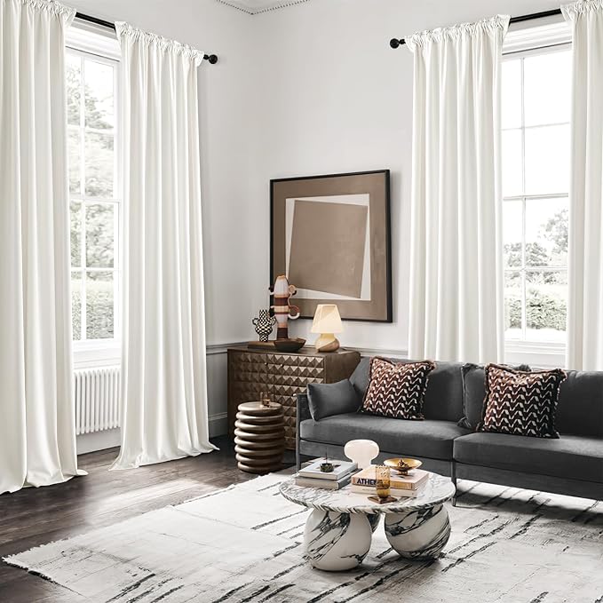 MIULEE Velvet Curtains 50W x 102L 2 Panels Ivory Blackout Curtains | Luxury - Image 5