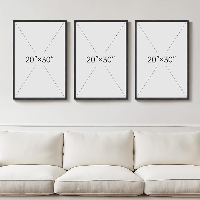 Large Framed Blue and Grey Abstract Wall Art, 3 Piece Modern Canvas Prints - Image 3