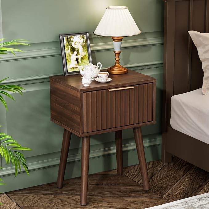 VINGLI Night Stand, Fluted Nightstand Wood, Mid Century Modern Nightstand - Image 9