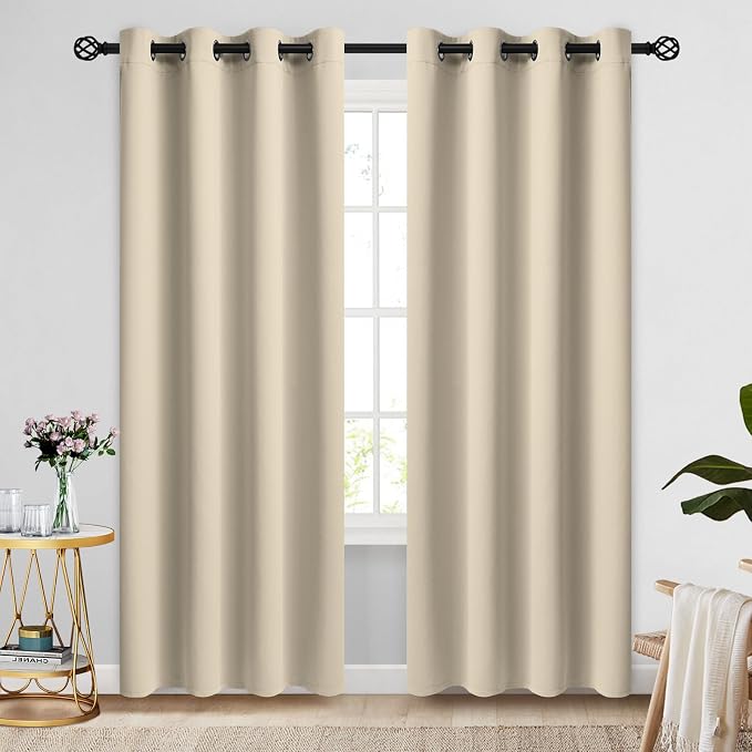 COSVIYA Grommet Room Darkening Beige Curtains 90 inch Long by COSVIYA