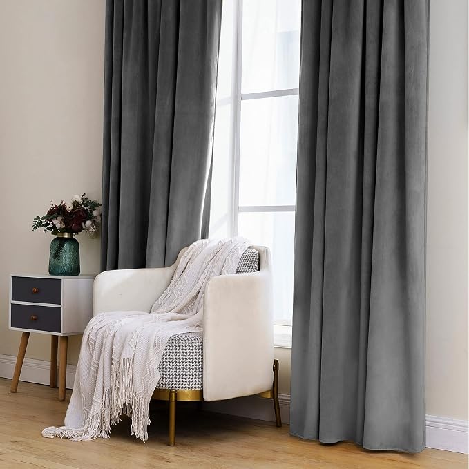 MIULEE Grey Velvet Curtains 52x96 inches 2 Panels Luxury Blackout Curtains | - Image 7
