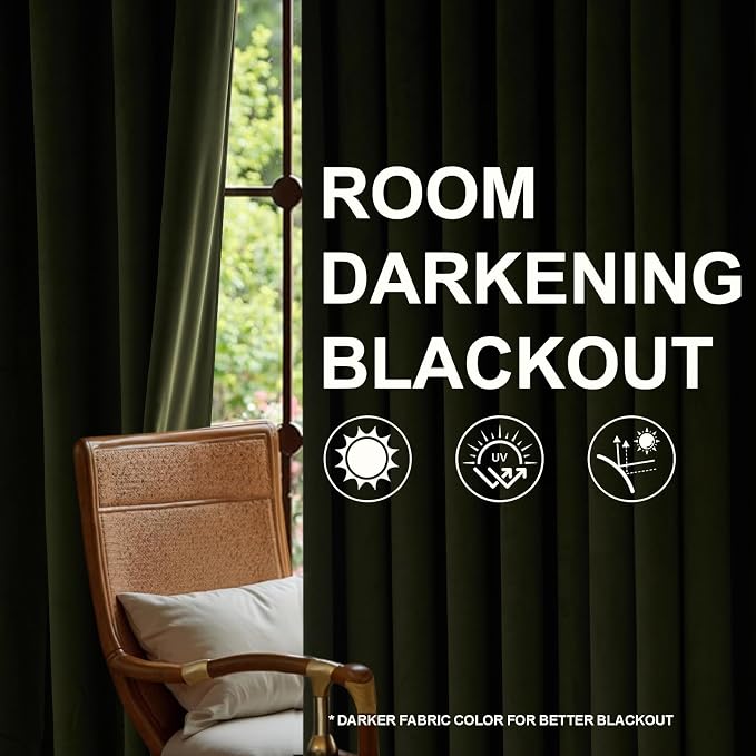 102 Inch Long Green Custom Velvet Blackout Curtains - Image 6