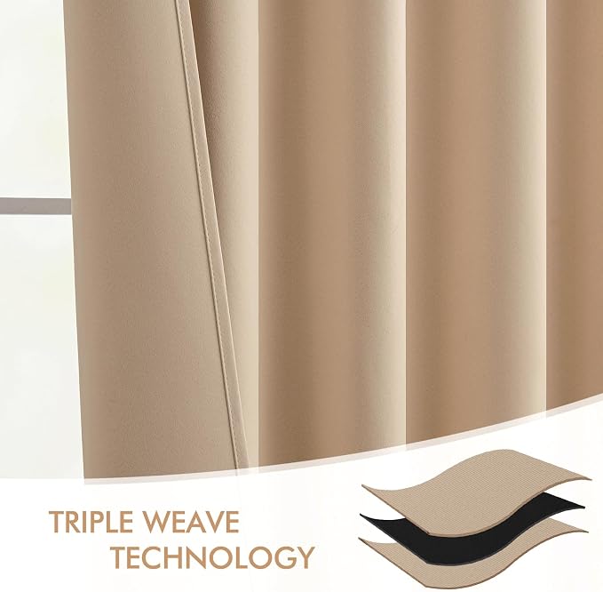 MIULEE Beige Back Tab Blackout Curtains 52x84 Inch Length 2 Panels Set | Rod - Image 7