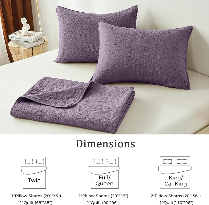 akkialla Grayish Purple Full/Queen Quilt Set, Ultrasonic Lightweight Bedspread - Image 6