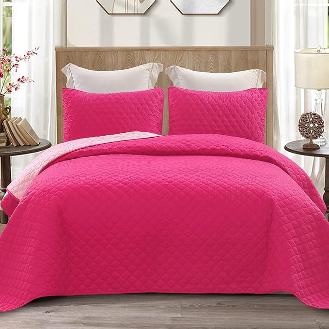 Exclusivo Mezcla Reversible Full Queen Quilt Bedding Set, Hot Pink | by ExclusivoMezcla