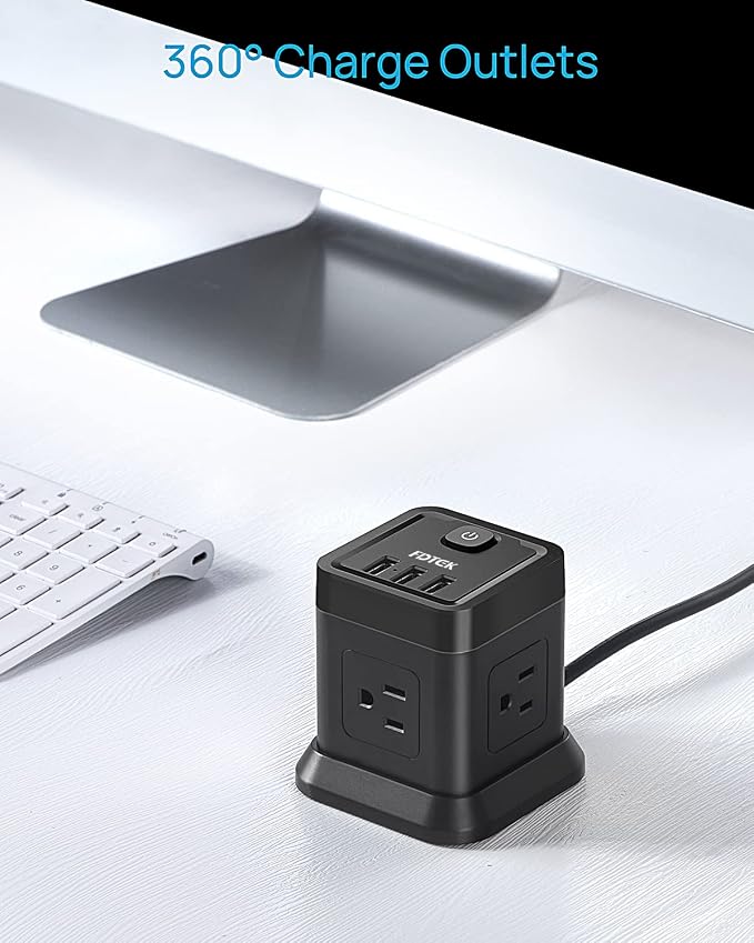 FDTEK 15 FT Extension Cord Power Strip USB C, 4 Outlets 3 USB Ports Black | - Image 6