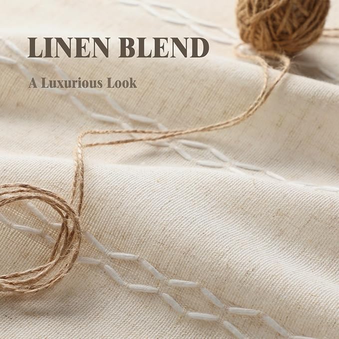 Boho 100% Blackout Curtains 90 Inch 2 Panels Linen Blend Beige | Vintage - Image 4