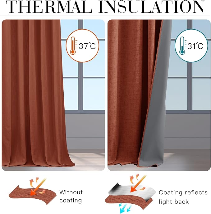 RYB HOME 100% Blackout Linen Textured Curtains 90 Inch Long - Image 4